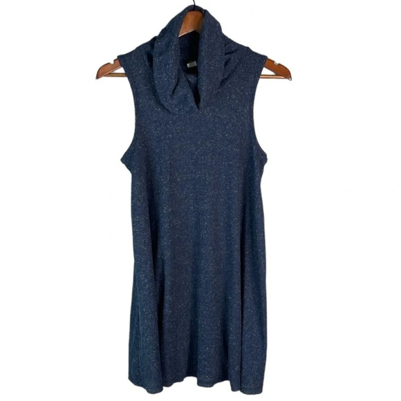 BDG Urban Outfitters Ribbed Speckled Cowl Neck Sleeveless Dress Navy Blue Size S - Picture 2 of 11